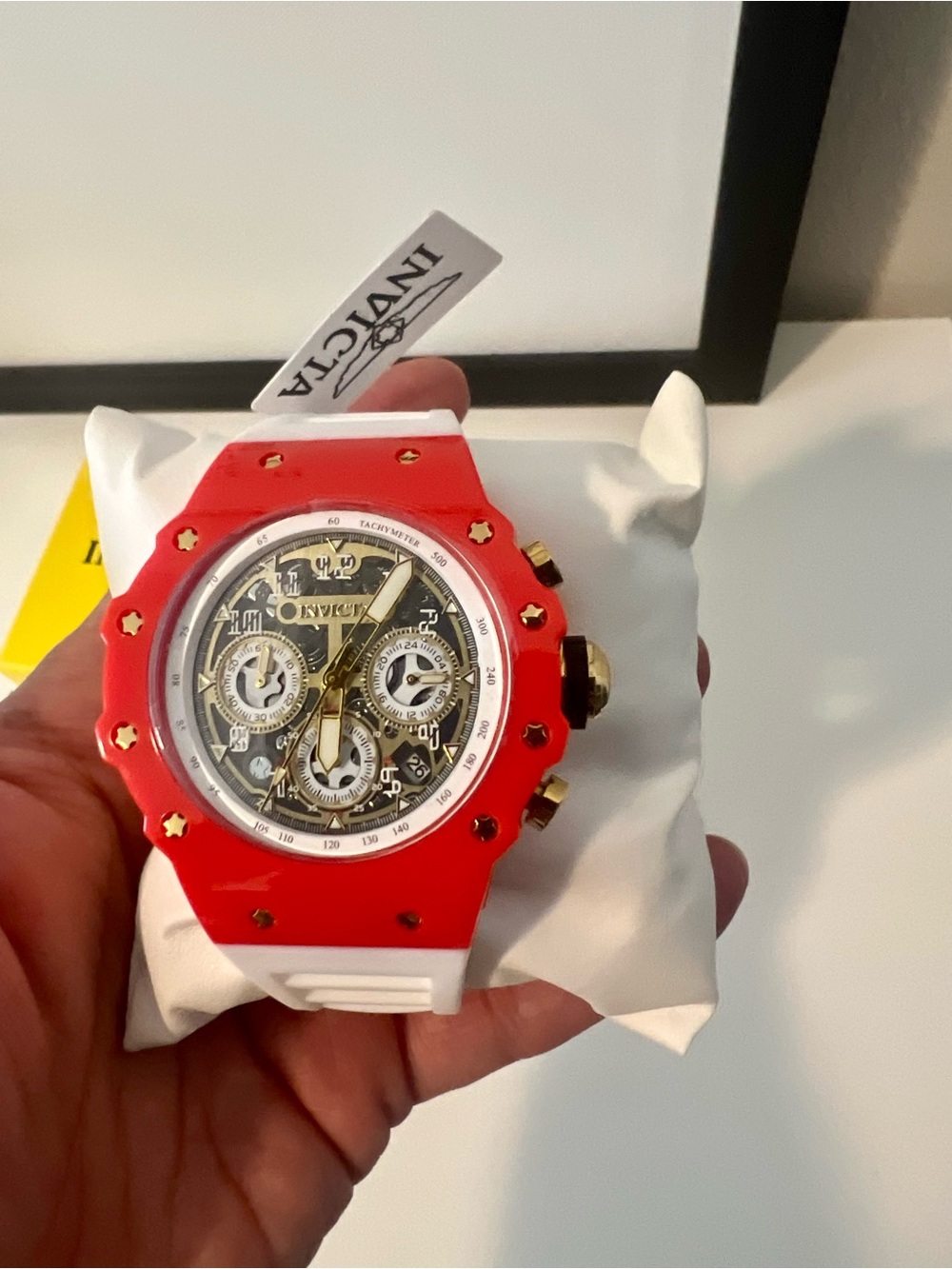 Invicta Red and White Skeleton Chronograph with Gold Accents